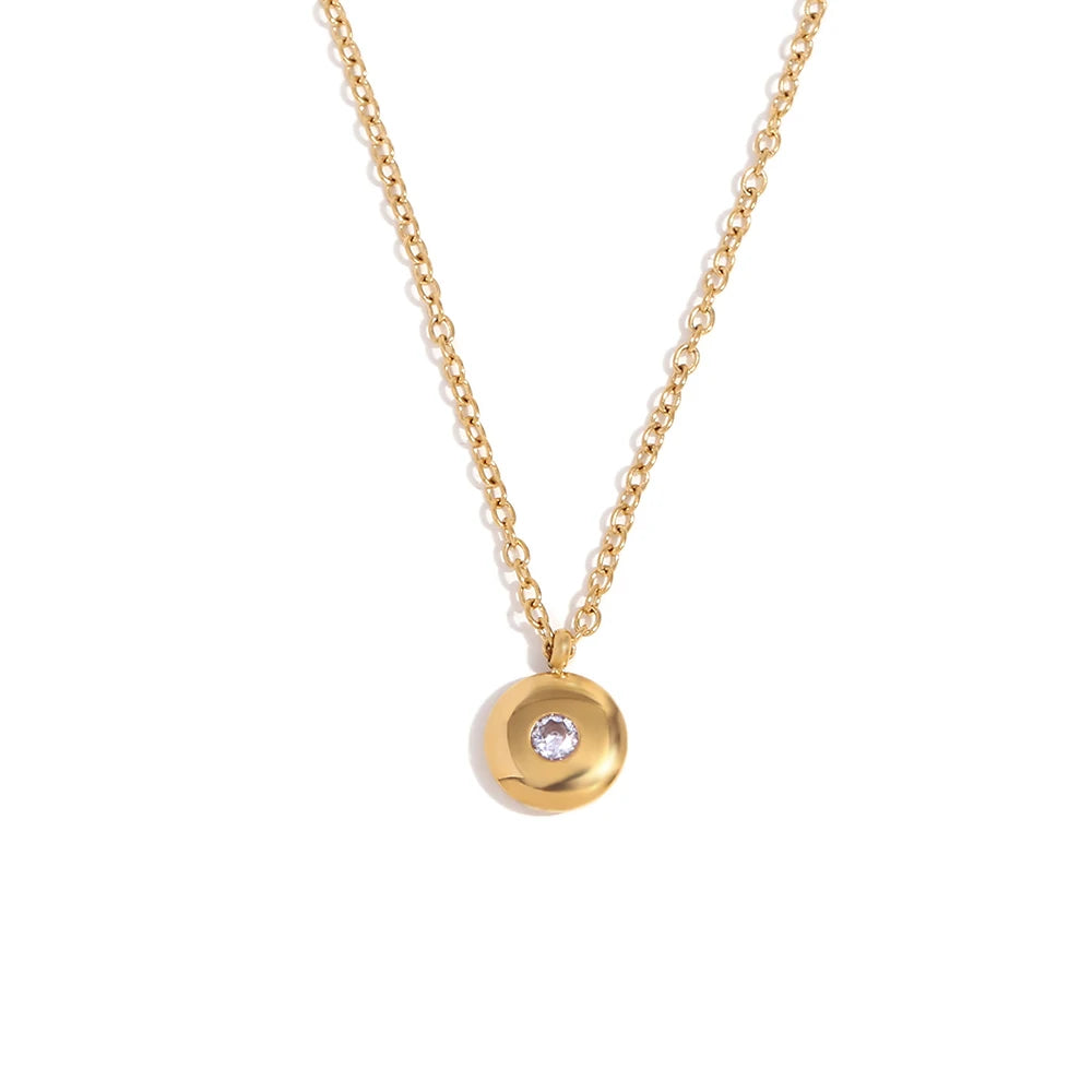 Stainless Steel Birthstone Round Charms Necklace 2025 Trendy Simple Waterproof Jewellery Women's Collarbone Chain necklaces Dropshipman Jun 40cm