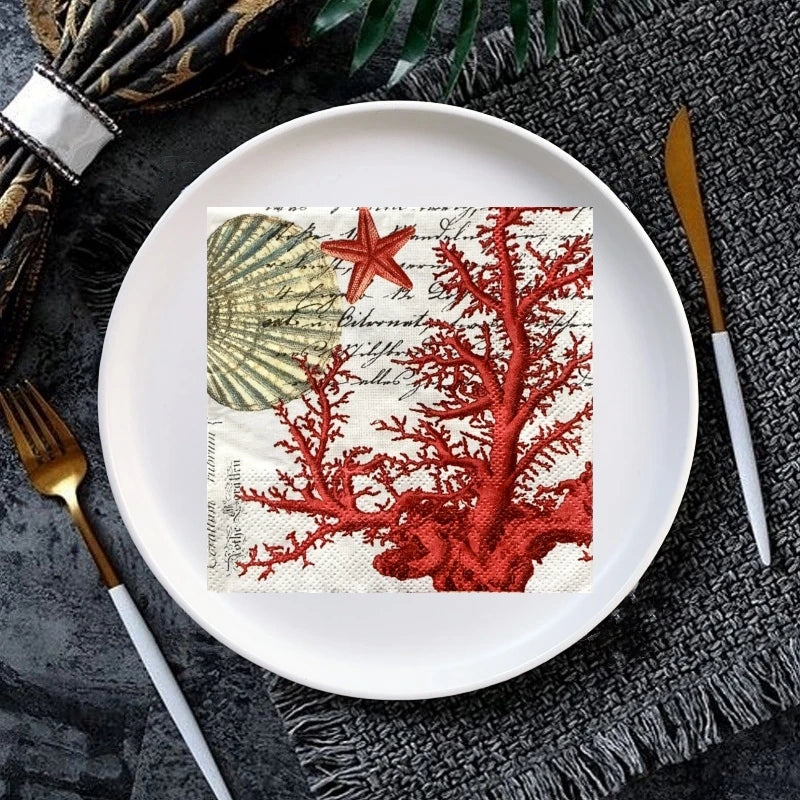 20Pcs/Bag Ocean Shell Starfish Coral Decoupage Paper Napkins Marine Organism Tissues for Party Tableware Wedding Xmas Supplies Dropshipman SeaShell1-All3