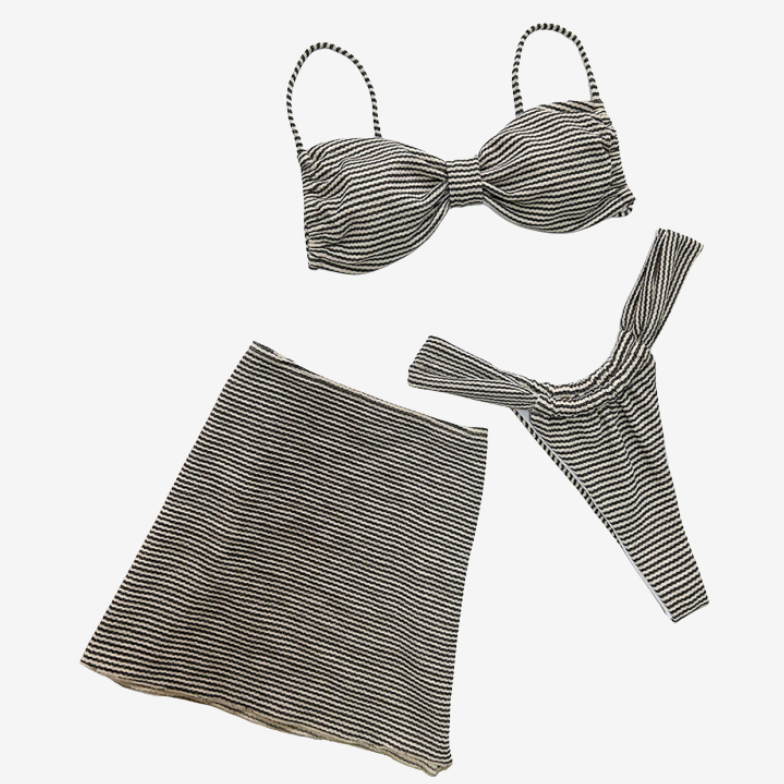 Striped Three-Piece Bikini swimwear kakaclo