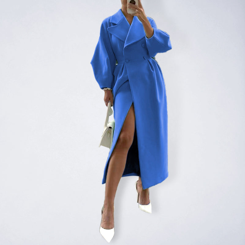 Retro court style lantern sleeve coat with large lapel and long coat kakaclo Blue S
