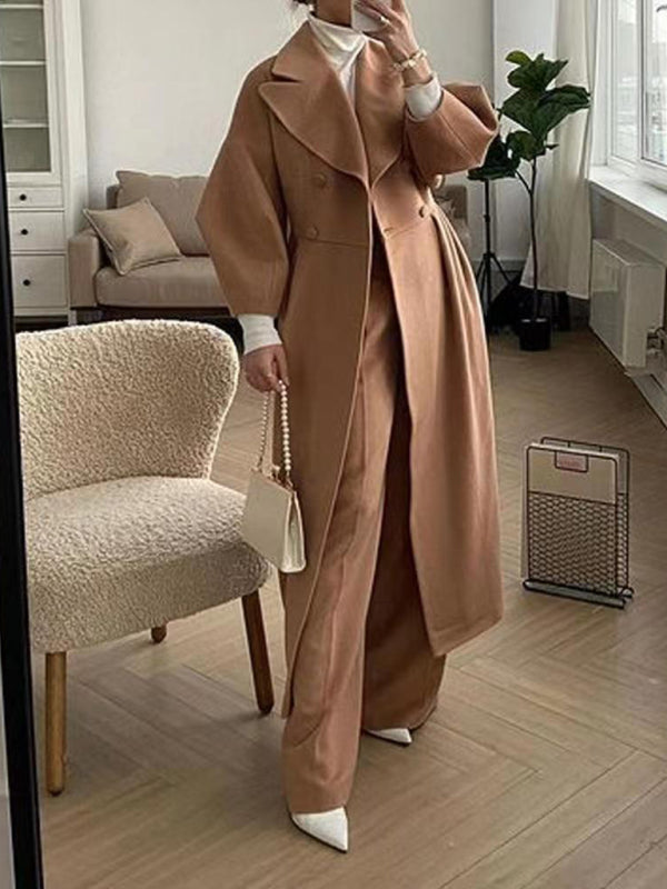 Retro court style lantern sleeve coat with large lapel and long coat kakaclo