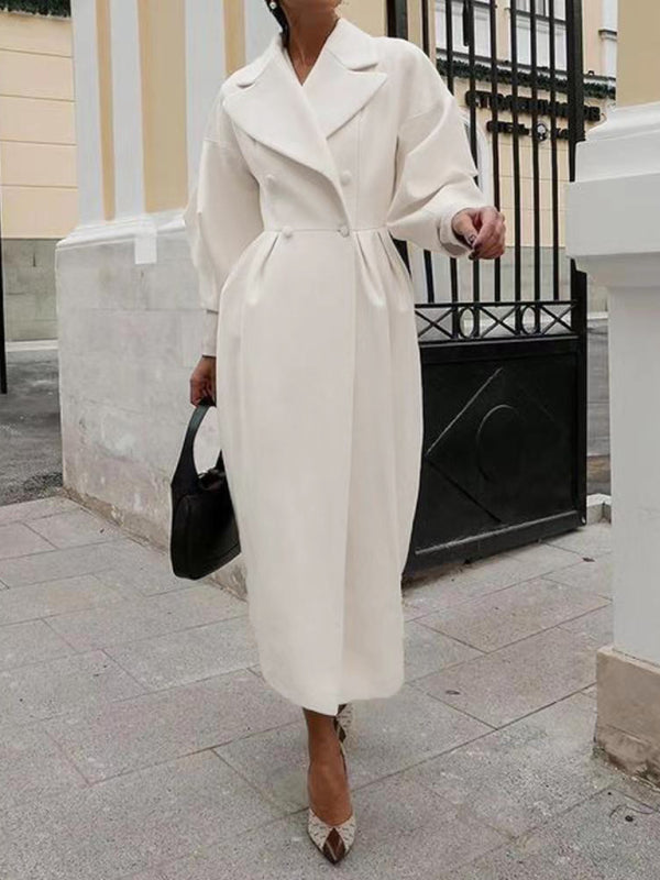 Retro court style lantern sleeve coat with large lapel and long coat kakaclo