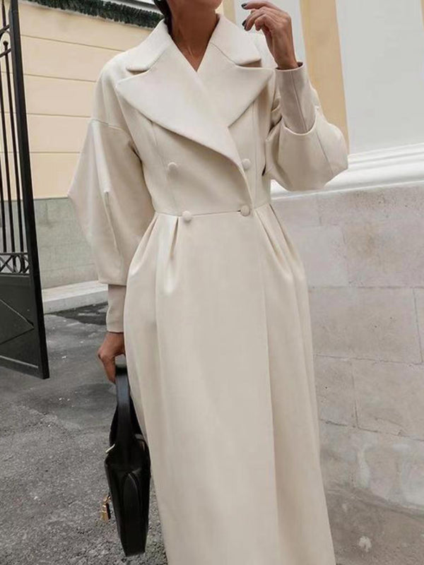 Retro court style lantern sleeve coat with large lapel and long coat kakaclo