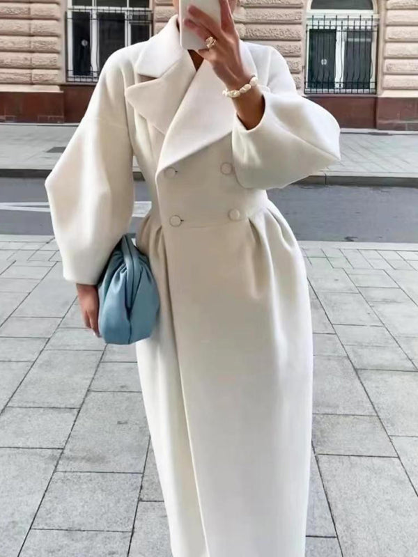 Retro court style lantern sleeve coat with large lapel and long coat kakaclo White S