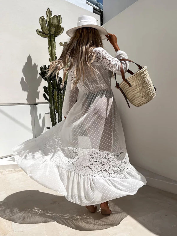 Chiffon Lace Long Dress cover-ups kakaclo