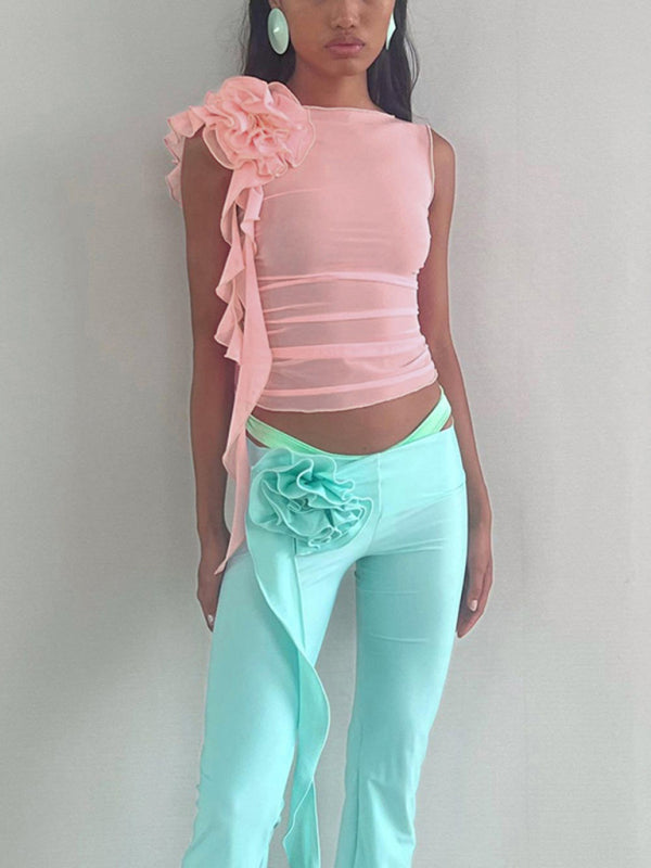 Ruby-Lee Ruffled Fitted Top tops kakaclo Pink S