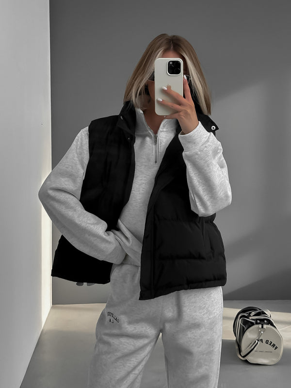 Women's sleeveless hooded down cotton vest jacket kakaclo Black S