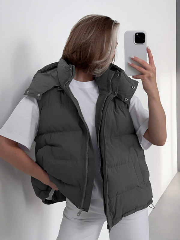 Women's sleeveless hooded down cotton vest jacket kakaclo Grey S