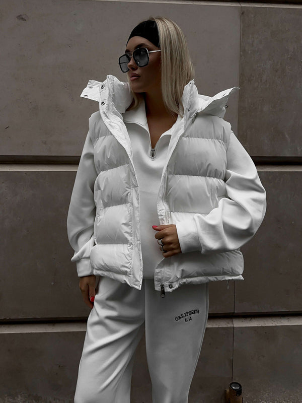 Women's sleeveless hooded down cotton vest jacket kakaclo White S