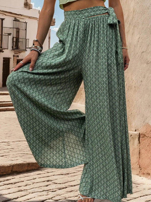 Printed Wide-Leg Trousers bottoms kakaclo Green S