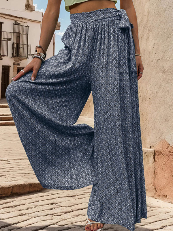Printed Wide-Leg Trousers bottoms kakaclo Blue S