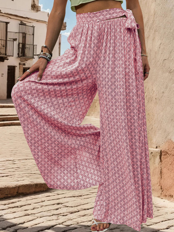 Printed Wide-Leg Trousers bottoms kakaclo Pink S