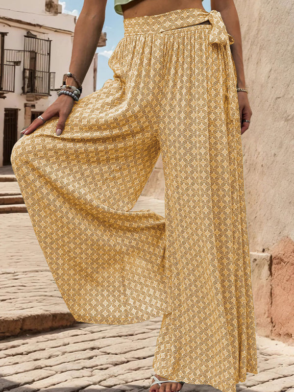 Printed Wide-Leg Trousers bottoms kakaclo Yellow S