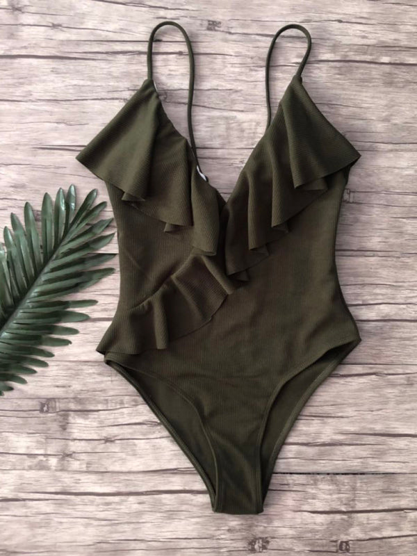 Libety Ruffled One-Piece swimwear kakaclo Green S