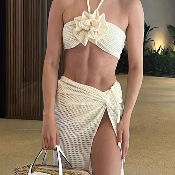tube top halter collar knitted three-piece suit kakaclo Cracker khaki S
