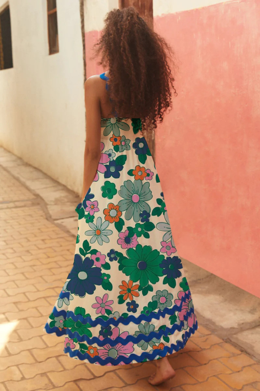 Floral Wave Sling a-Line Dress dresses kakaclo