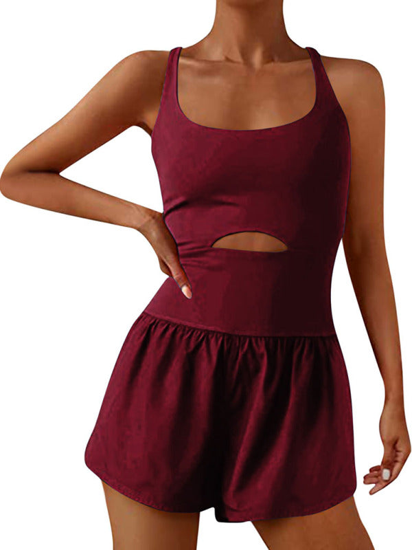 Stride & Grace Yoga Jumpsuit One-Piece Set kakaclo Wine Red S