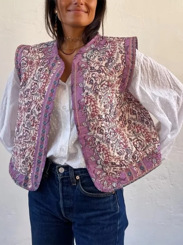 Vintage Print Quilted Cotton Vest kakaclo