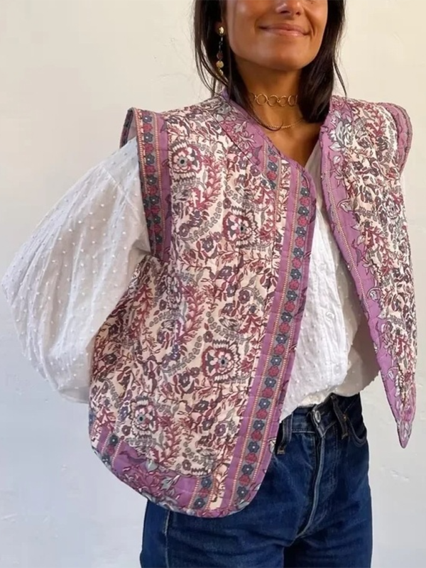 Vintage Print Quilted Cotton Vest kakaclo