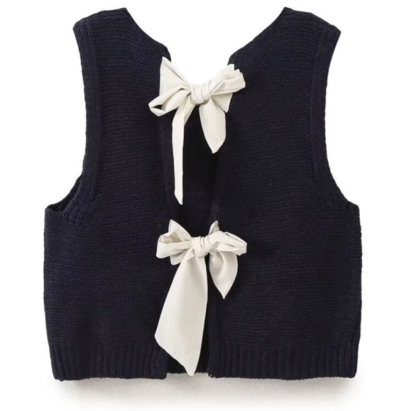 Knot Bow-Tie Knit Vest vests kakaclo Black S