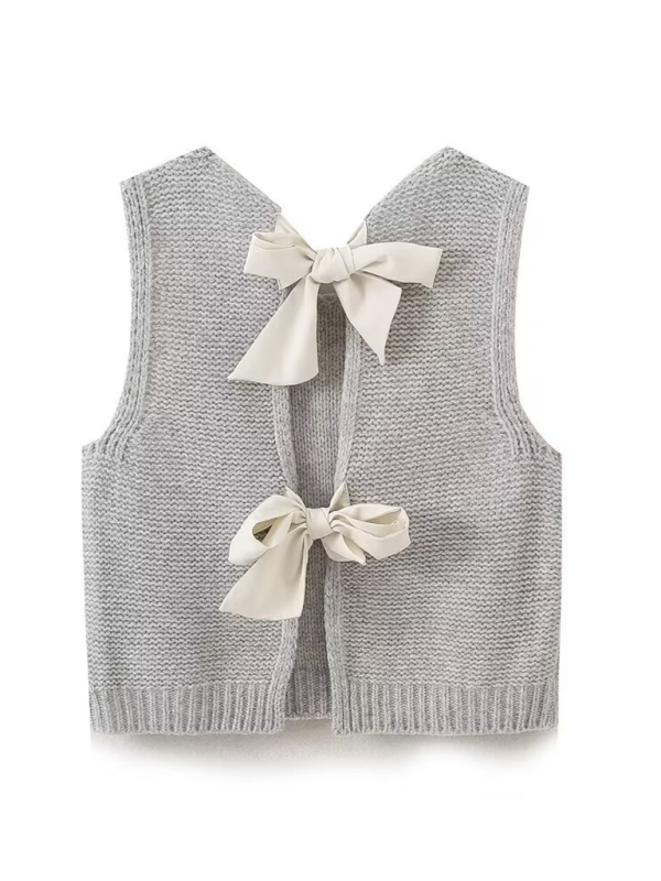 Knot Bow-Tie Knit Vest vests kakaclo Grey S