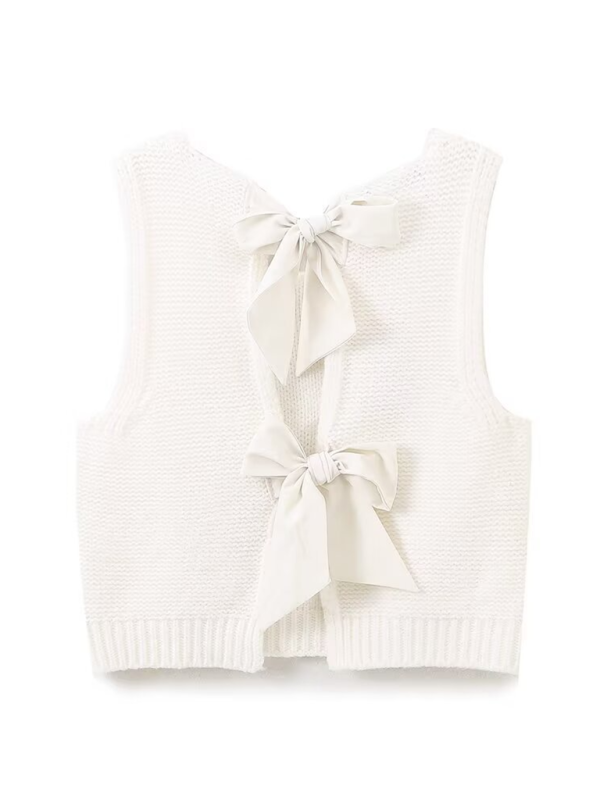 Knot Bow-Tie Knit Vest vests kakaclo White S