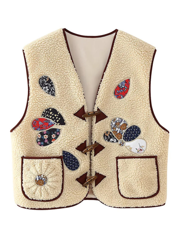 Lambswool vest with appliqué embroidery kakaclo