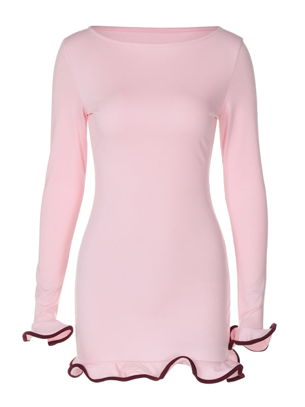 Pink Maple Ruffle Dress Dresses kakaclo Pink XS