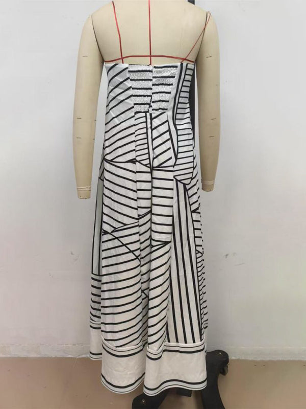 Sexy strapless black striped print dress kakaclo