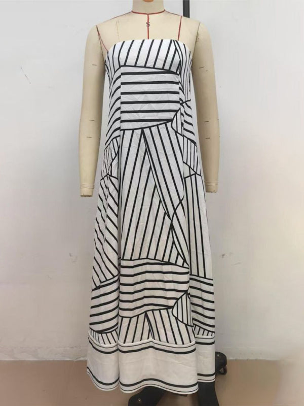 Sexy strapless black striped print dress kakaclo