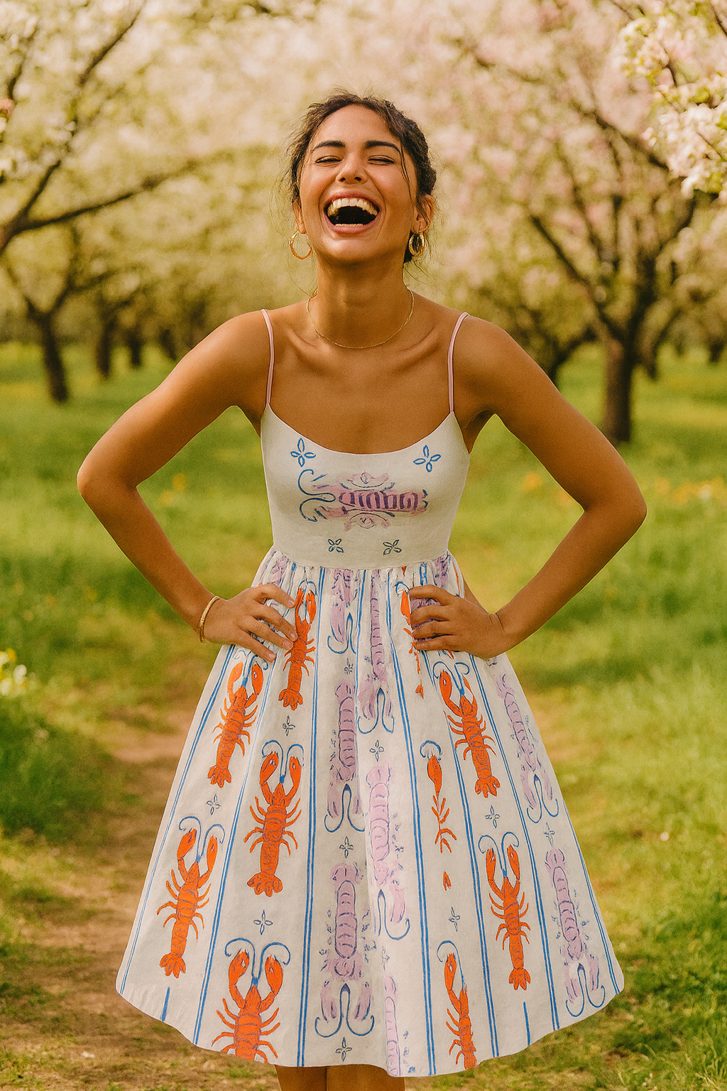 Printed Spaghetti Strap Backless A-Line Dress dresses Dropshipman